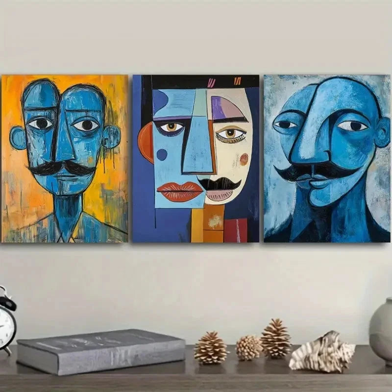 3pcs A for Man with a Moustache Painting Metal Print Ready to Hang Art - Bella Home Decor