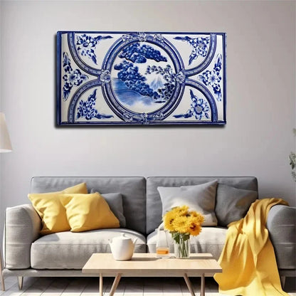Blue And White Porcelain Wall Art Canvas Office Home Room Framed 120x60cm