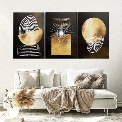 3pcs Abstract Golden Geometry Painting Wall Art Set Canvas Framed 40x60cm - High Quality Print 100% Australian Made Wall Canvas Ready to Hang - Bella Home Decor