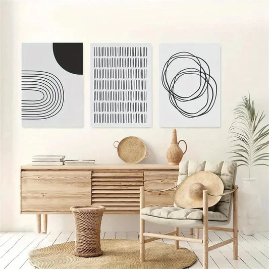 3pcs Black and White Abstract Minimalist Metal Print Ready to Hang Art