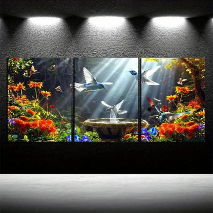 3pcs Vibrant Peaceful Dove and Floral Garden Metal Print Ready to Hang Art