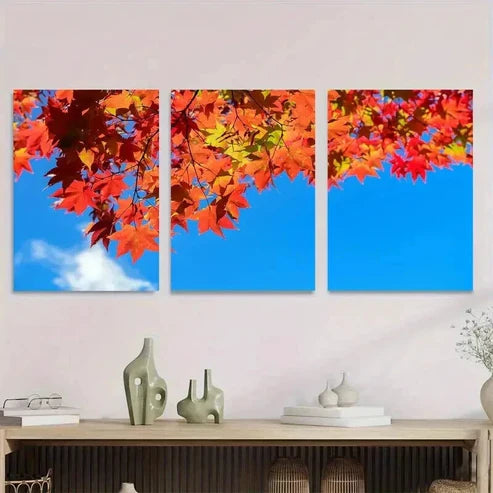 3pcs Colorful Fall Foliage with Blue Sky Vibrant Wall Art Set Canvas Unframed - High Quality Print 100% Australian Made Wall Canvas - Bella Home Decor