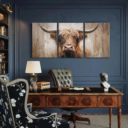 3pcs Highland Cow Art Rustic Farmhouse Painting Metal Print Ready to Hang Art - Bella Home Decor