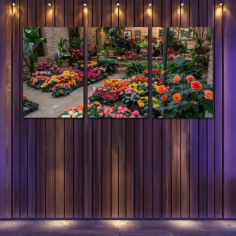 3pcs Beautiful And Vibrant Indoor Flower Garden Wall Art Set Canvas Framed 60x90cm - High Quality Print 100% Australian Made Wall Canvas Ready to Hang - Bella Home Decor