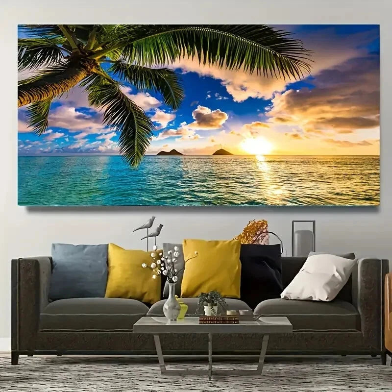 Tranquil Beach Sunset sky wall canvas office home room framed 120x60cm - Bella Home Decor