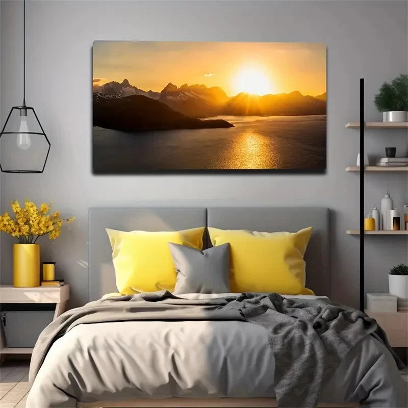 Fierce Sun Alpine Lake Lucky Wall Art Canvas Office Home Room Framed 120x60cm - Bella Home Decor