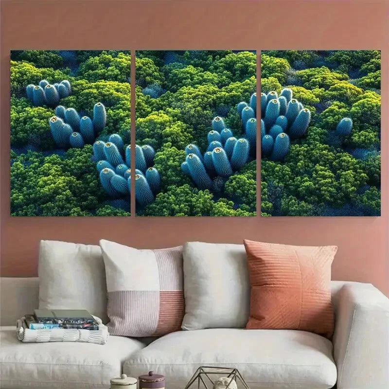3pcs Minimalist Aerial Cactus Desert Photography Metal Print Ready to Hang Art - Bella Home Decor