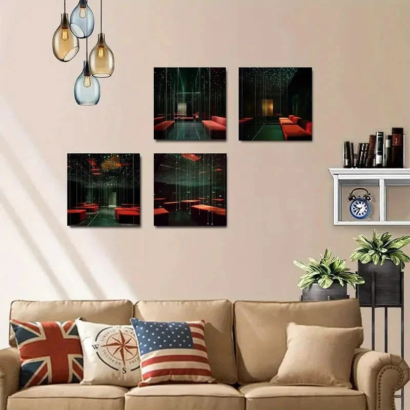 4pcs Chic Mirror Hallway Wall Art Canvas Framed