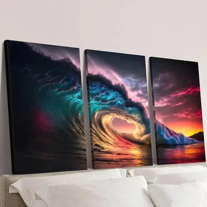 3pcs Sunset Over Colorful Stunning Waves Wall  Art Set Canvas Unframed - High Quality Print 100% Australian Made Wall Canvas