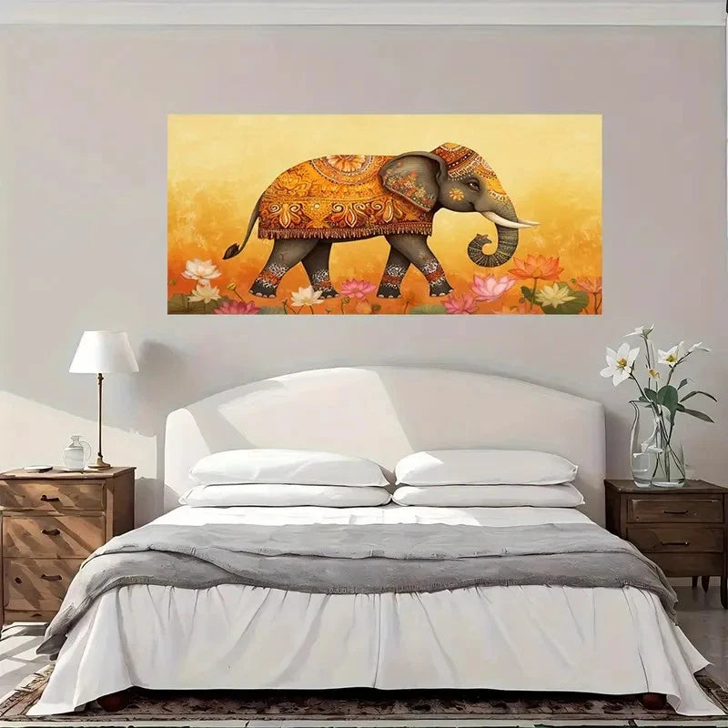 Abstract Floral Design Elephant Wall Art Canvas Office Home Room Framed 120x60cm