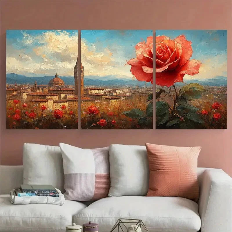 3pcs Florence Rose Italy Cityscape Tuscany Travel Metal Print Ready to Hang Art - Bella Home Decor