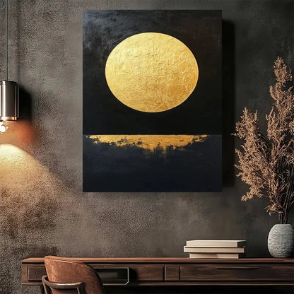 Beautiful Golden Eclipse Black & Golden Painting 40x60cm Metal Print Ready to Hang - Bella Home Decor