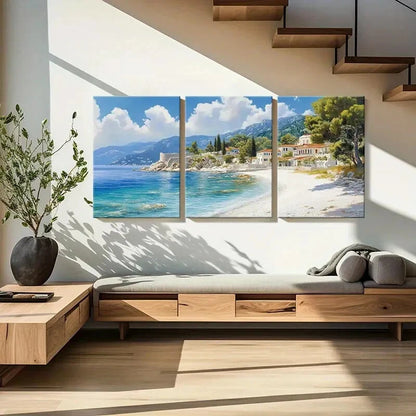3pcs Seaside Mediterranean Mountain View Metal Print Ready to Hang Art - Bella Home Decor
