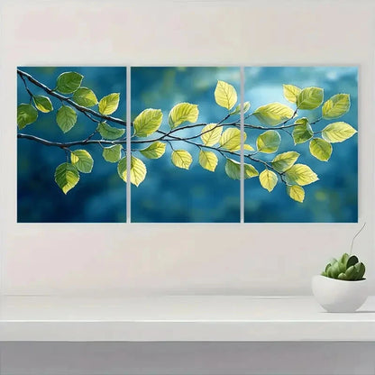 3pcs Green Leaves Spring Birch Watercolor Nature Metal Print Ready to Hang Art - Bella Home Decor