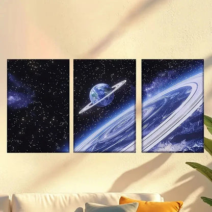 3pcs Vibrant Space Scene with Earth & Nebulae 50x70cm - High Quality Print 100% Australian Made Wall Canvas Ready to Hang - Bella Home Decor