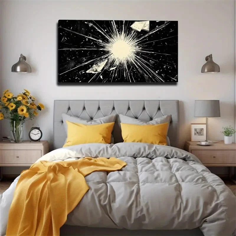 White Shattered Glass Effect Wall Art Canvas Office Home Room Framed 120x60cm