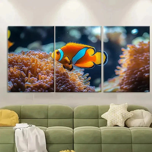 3pcs Coral Reef Tropical Fish DH  Wall Art Set Canvas Framed 50x70cm - High Quality Print 100% Australian Made Wall Canvas Ready to Hang