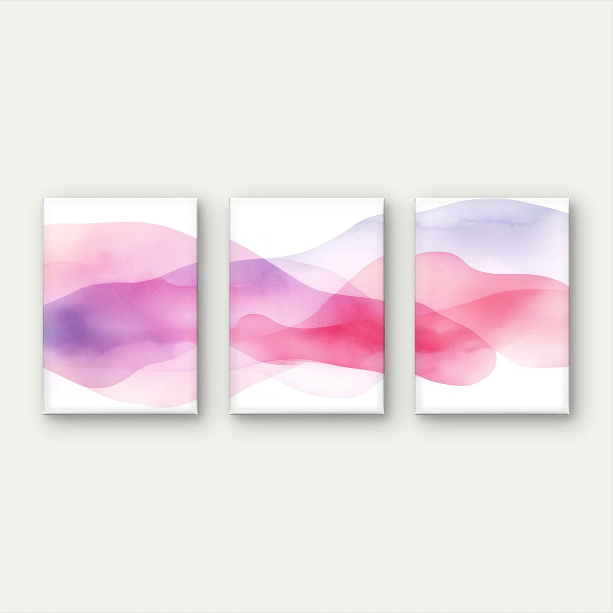 3pcs Pink and Purple Watercolour Wave Modern Wall Art Set Canvas Framed 50x70cm - High Quality Print 100% Australian Made Wall Canvas Ready to Hang