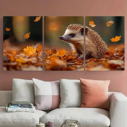3pcs Autumn European Hedgehog Woodland Wildlife Wall Art Canvas Unframed - High Quality Print 100% Australian Made Wall Canvas - Bella Home Decor