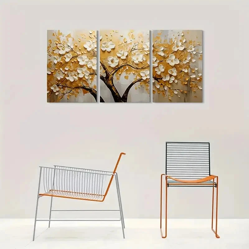 3pcs Golden Blossom Tree Painting Wall Art Set Canvas Framed 40x60cm - High Quality Print 100% Australian Made Wall Canvas Ready to Hang - Bella Home Decor