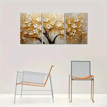 3pcs Golden Blossom Tree Painting Wall Art Set Canvas Framed 40x60cm - High Quality Print 100% Australian Made Wall Canvas Ready to Hang - Bella Home Decor