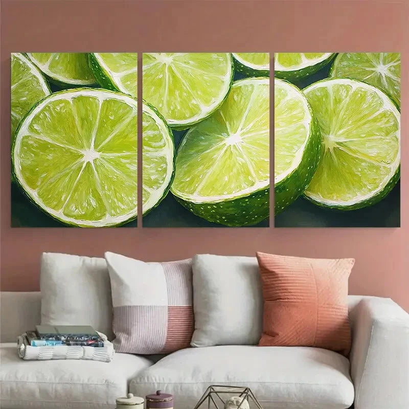 3pcs Lime Slices Fruit Kitchen Design Metal Print Ready to Hang Art - Bella Home Decor