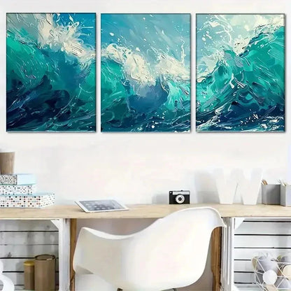 3pcs Set Abstract Wave Oil Painting CanvasCanvas Framed 50x70cm - High Quality Print 100% Australian Made Wall Canvas Ready to Hang