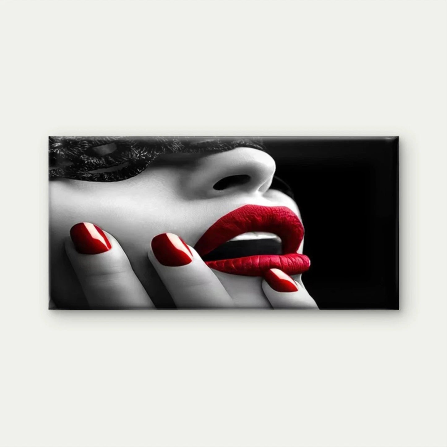 Red Lips & Nails Black & White Wall Art Canvas Office Home Room Framed 120x60cm