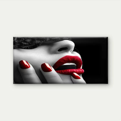 Red Lips & Nails Black & White Wall Art Canvas Office Home Room Framed 120x60cm