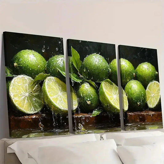 3pcs Lime Slices Kitchen Art RG Wall Art Set Canvas Framed 60x90cm - High Quality Print 100% Australian Made Wall Canvas Ready to Hang