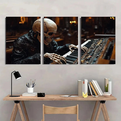 3pcs Gothic Skeleton Musician in Haunted Metal Print Ready to Hang Art - Bella Home Decor