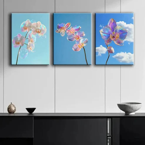 3pcs Colorful Orchid Glass Painting Perfect Wall Art Set Canvas Unframed - High Quality Print 100% Australian Made Wall Canvas - Bella Home Decor