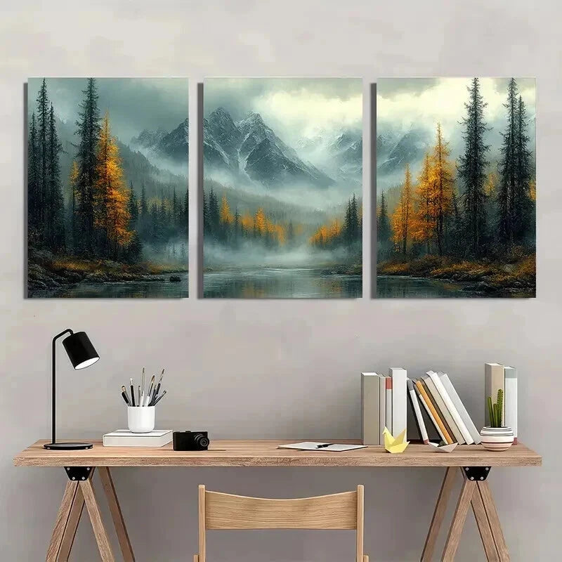 3pcs Landscape Mountain Forest Wall Art Set Canvas Framed 50x70cm - High Quality Print 100% Australian Made Wall Canvas Ready to Hang - Bella Home Decor