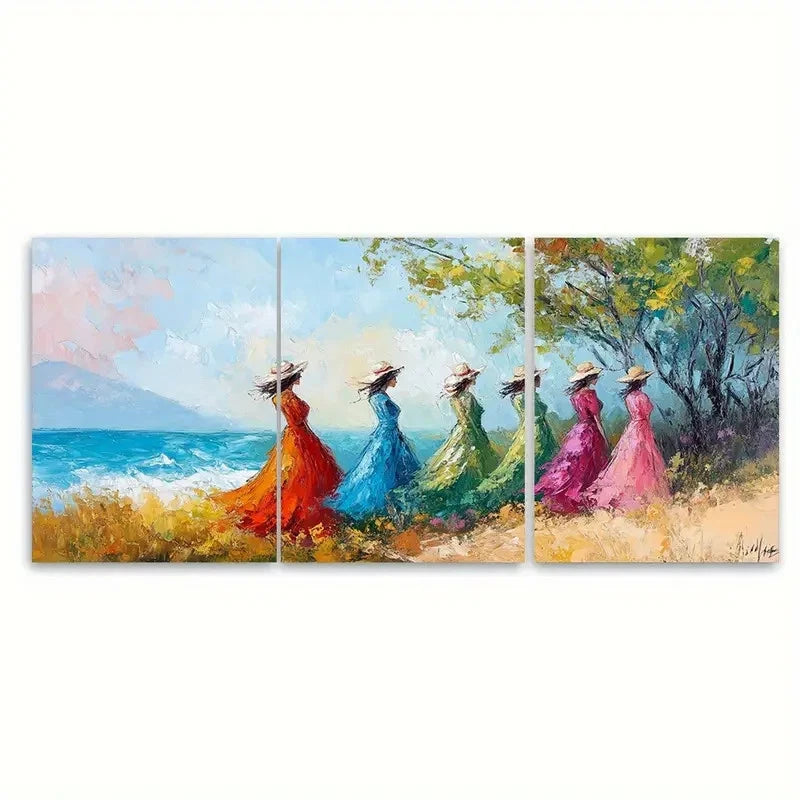 3pcs Ladies Impressionist Painting Landscape Wall Art Set Canvas Framed 40x60cm - High Quality Print 100% Australian Made Wall Canvas Ready to Hang