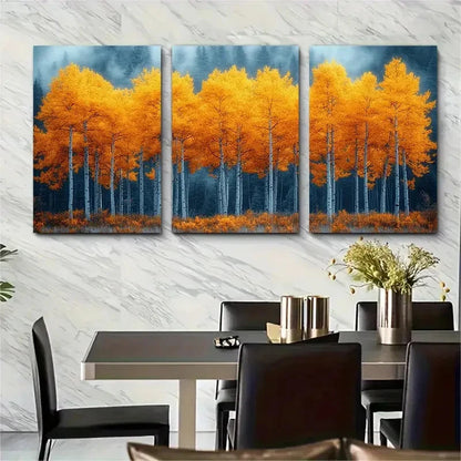 3pcs Vibrant Aspen Tree Golden Yellow Leaves  Wall Art Set Canvas Framed 50x70cm - High Quality Print 100% Australian Made Wall Canvas Ready to Hang