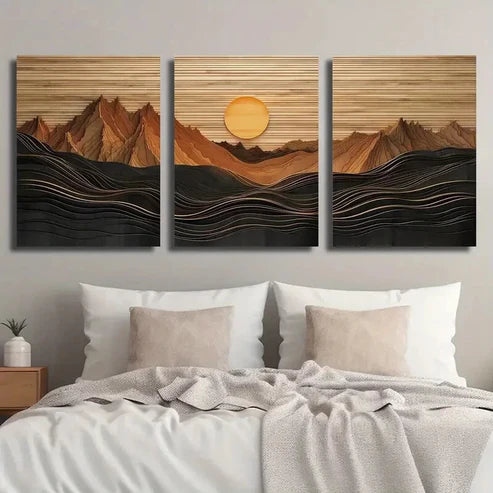 3pcs Abstract Sunset Mountain Landscape Wall Art Canvas Unframed - High Quality Print 100% Australian Made Wall Canvas - Bella Home Decor