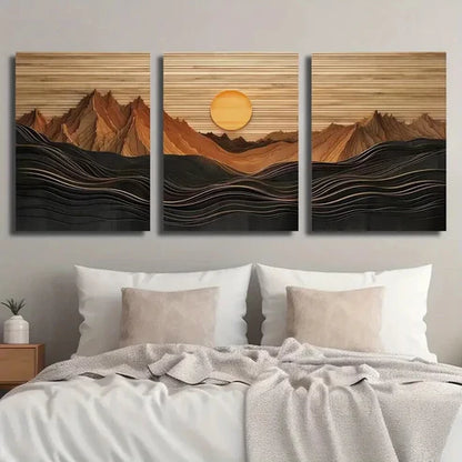 3pcs Abstract Sunset Mountain Landscape Wall Art Canvas Unframed - High Quality Print 100% Australian Made Wall Canvas - Bella Home Decor