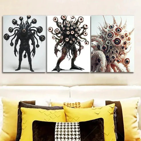 3pcs Featuring an Eye Monster Design Wall Art Canvas Unframed - High Quality Print 100% Australian Made Wall Canvas