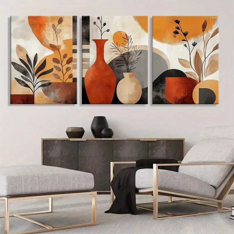 3pcs Abstract Vase Plant Geometric Shapes GS Wall Art Canvas Framed 40x60cm - High Quality Print 100% Australian Made Wall Canvas Ready to Hang - Bella Home Decor