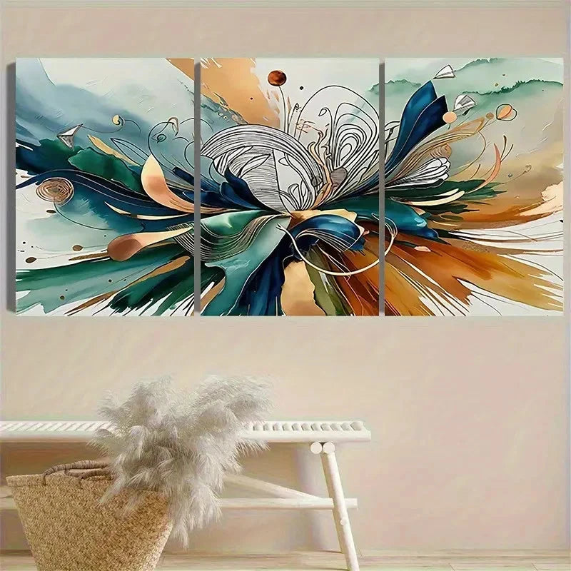 3pcs Abstract Floral Artwork Print Wall Art Set Canvas Framed 60x90cm - High Quality Print 100% Australian Made Wall Canvas Ready to Hang - Bella Home Decor