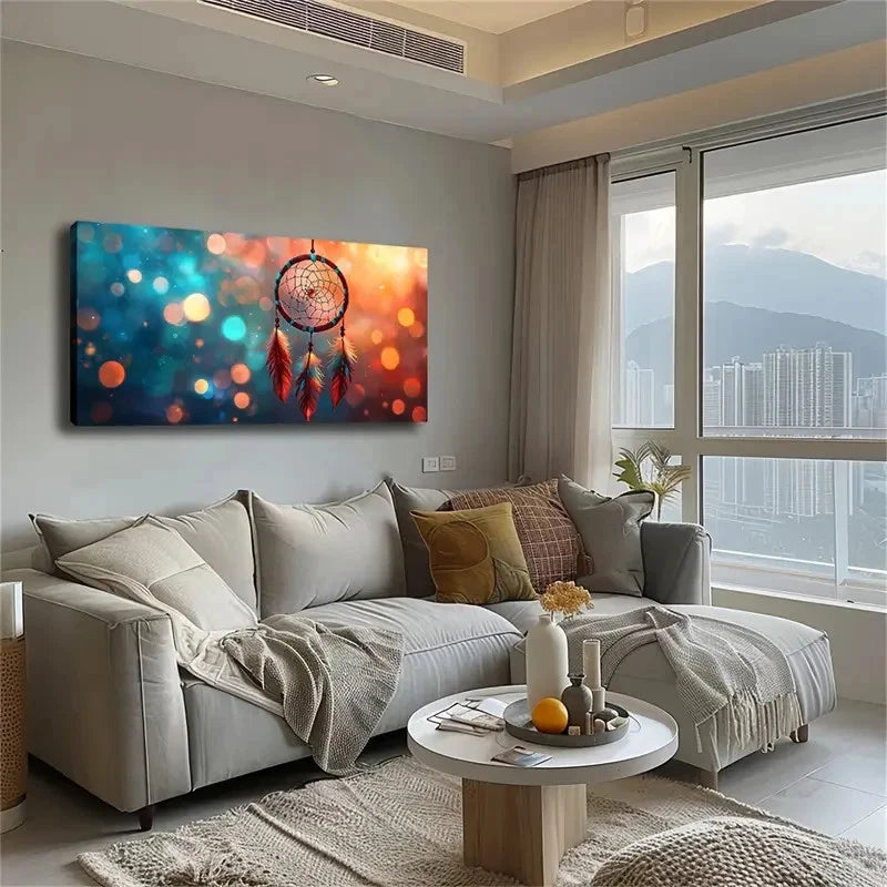 Dreamcatcher Feathers Modern Wall Art Canvas Office Home Room Framed 120x60cm - Bella Home Decor