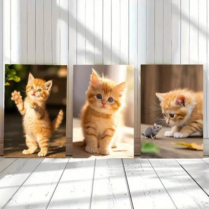 3pcs Adorable Kitten Cartoon Style Animal Metal Print Ready to Hang Art - Bella Home Decor