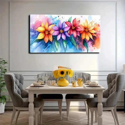 Watercolor Gradient Flowers Wall Art Canvas Office Home Room Framed 120x60cm