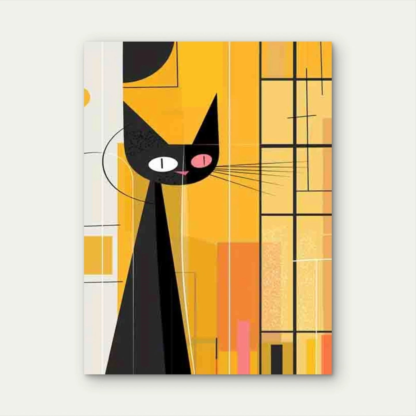Abstract Black Cat Geometric Shapes 40x60cm Metal Print Ready to Hang - Bella Home Decor