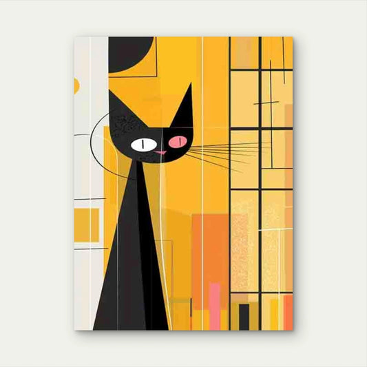Abstract Black Cat Geometric Shapes 40x60cm Metal Print Ready to Hang