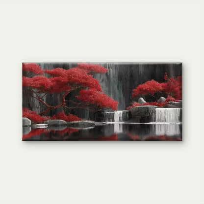 Waterfall & Red Trees Landscape Wall Art Canvas Office Home Room Framed 120x60cm