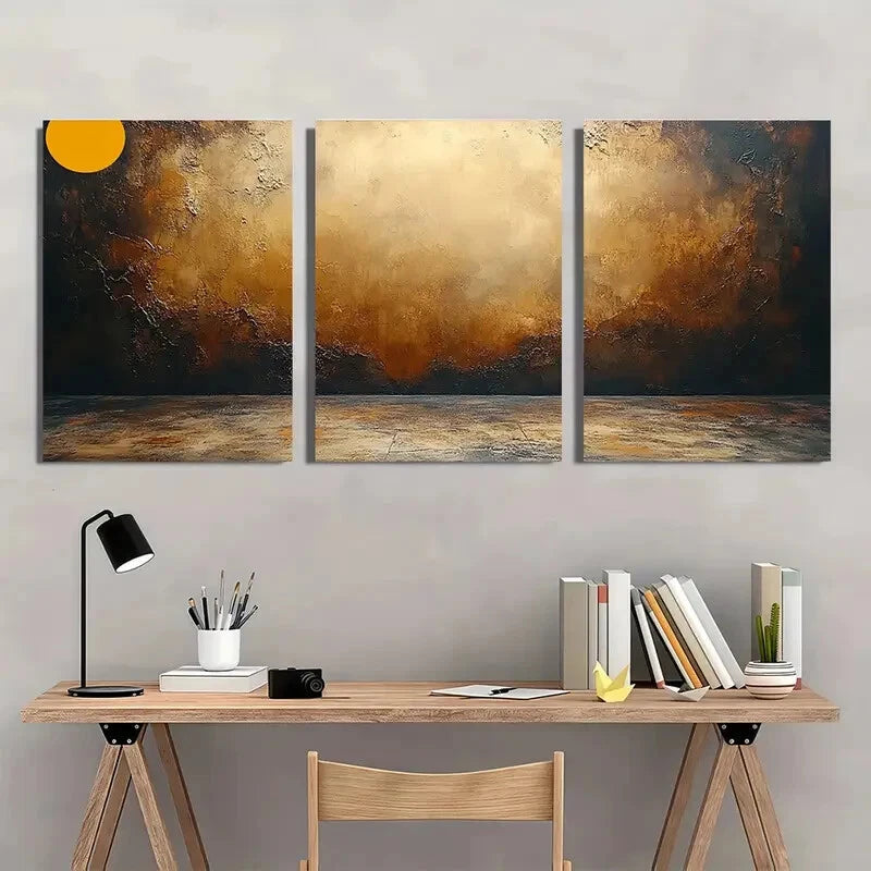 3pcs Abstract Painting Medieval Brown Oil Painting Metal Print Ready to Hang Art - Bella Home Decor