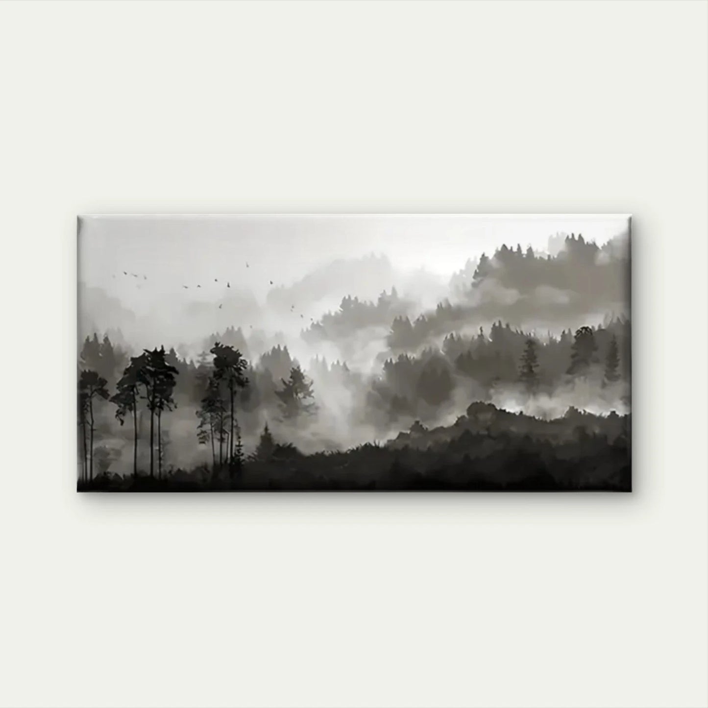 Black White Forest Misty Wall Art Canvas Office Home Room Framed 120x60cm