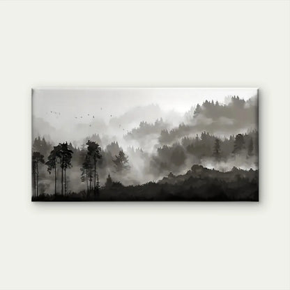 Black White Forest Misty Wall Art Canvas Office Home Room Framed 120x60cm
