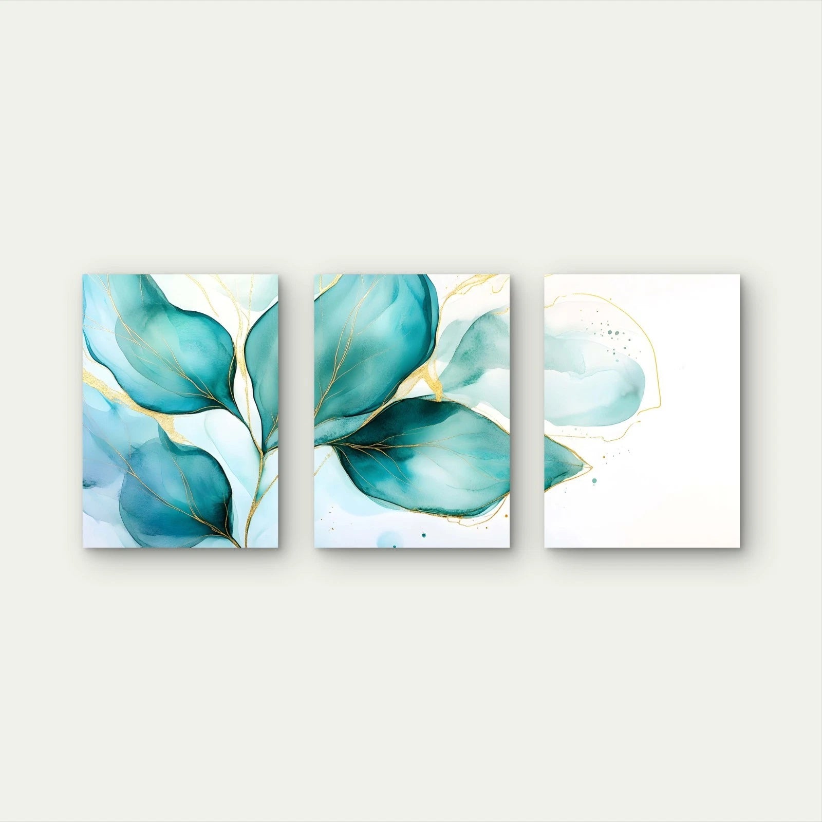 3pcs Emerald Green Leaves Outlined In Gold Wall Art Set Canvas Framed 40x60cm - High Quality Print 100% Australian Made Wall Canvas Ready to Hang - Bella Home Decor
